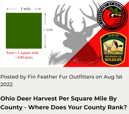 Ohio Deer Harvest Per Square Mile By County - Where Does Your County Rank?