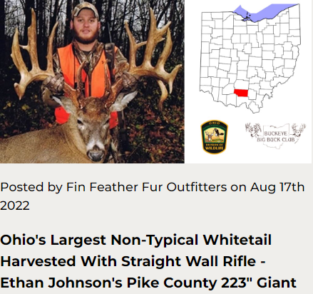 Ohio's Largest Non-Typical Whitetail Harvested With Straight Wall Rifle - Ethan Johnson's Pike County 223" Giant