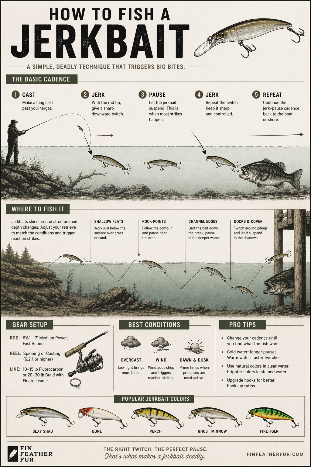 how to fish a jerkbait diagram, fishing with a jerkbait, jerkbait fishing techniques, how to use a jerkbait